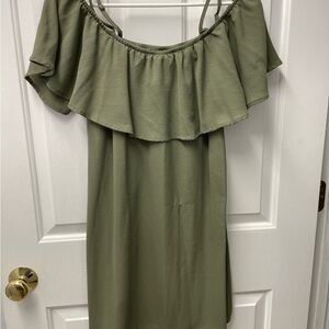 Elegant Olive Green Off-Shoulder Dress
